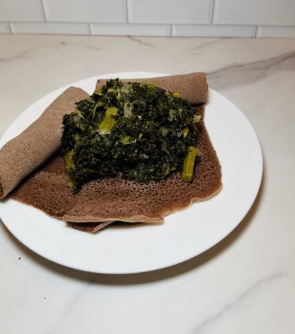 Habesha Gomen served with Injera