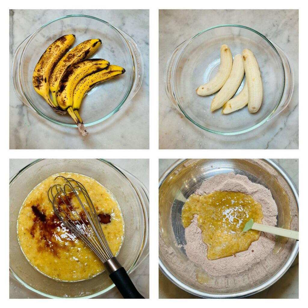 Banana and ingredients getting mixed.